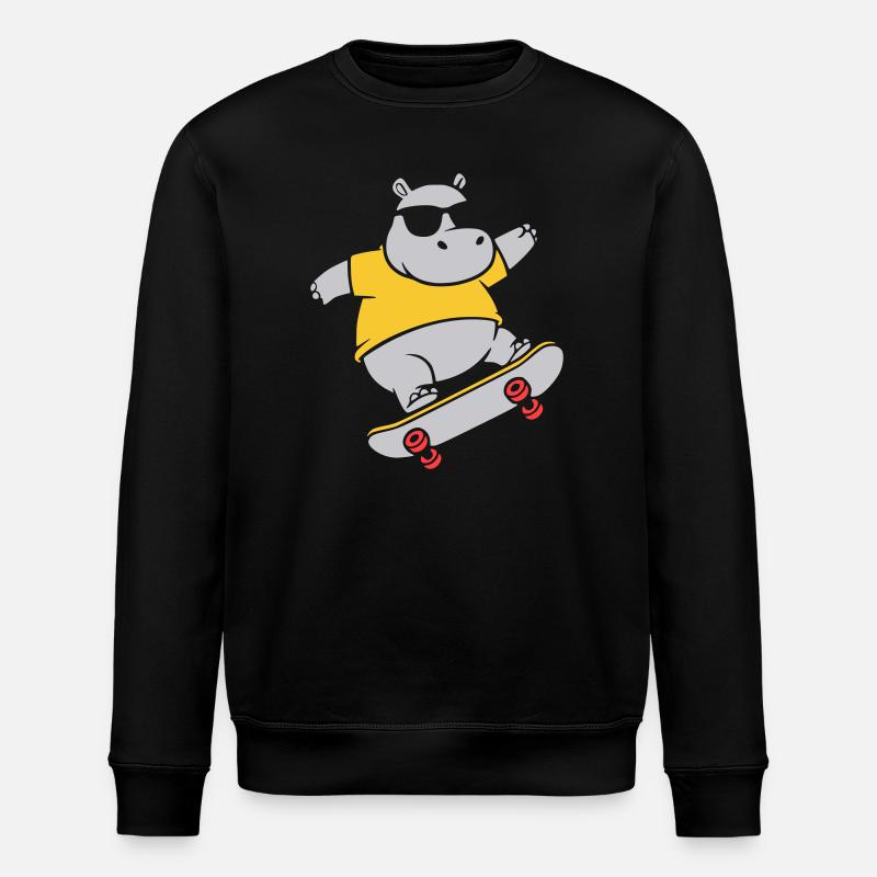 Cooles Nilpferd Skater Skateboard Vektor - Stanley/Stella Unisex Bio-Sweatshirt ROLLER - Schwarz