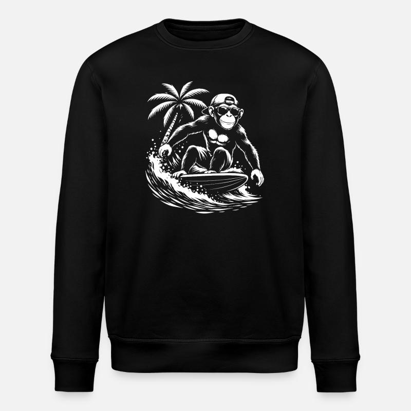 Surfing Monkey Beach Vibe - Stanley/Stella ROLLER Unisex Organic Sweatshirt - black