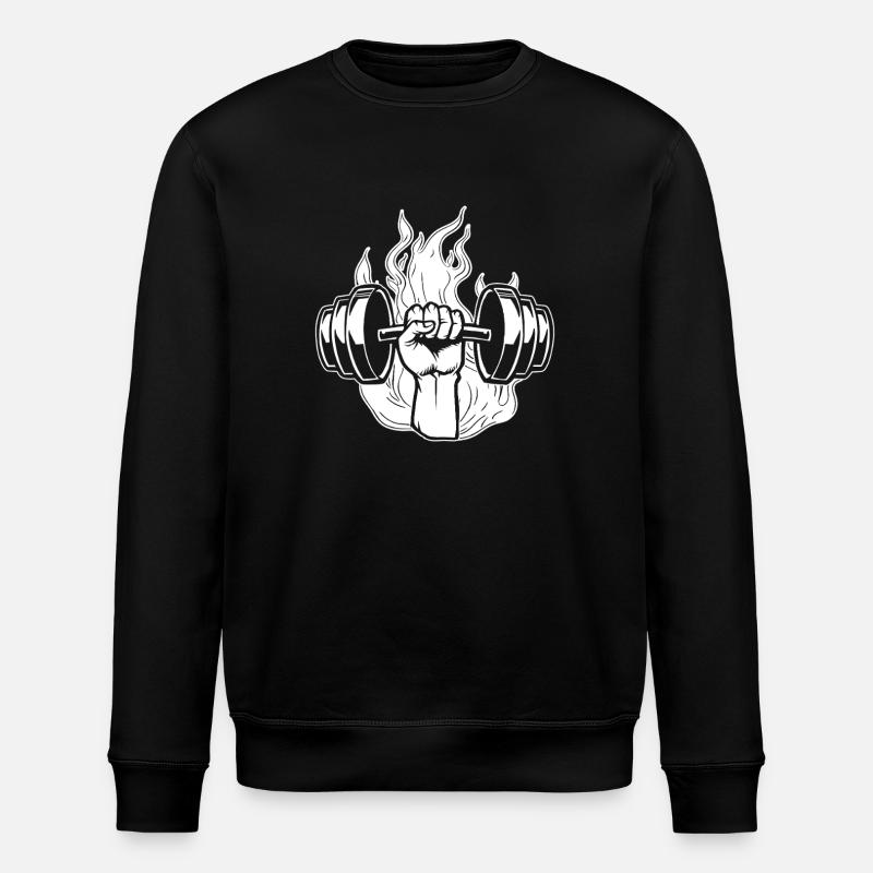 Powerlifting Bodybuilder Fire Dumbbell - Stanley/Stella Unisex Bio-Sweatshirt ROLLER - Schwarz