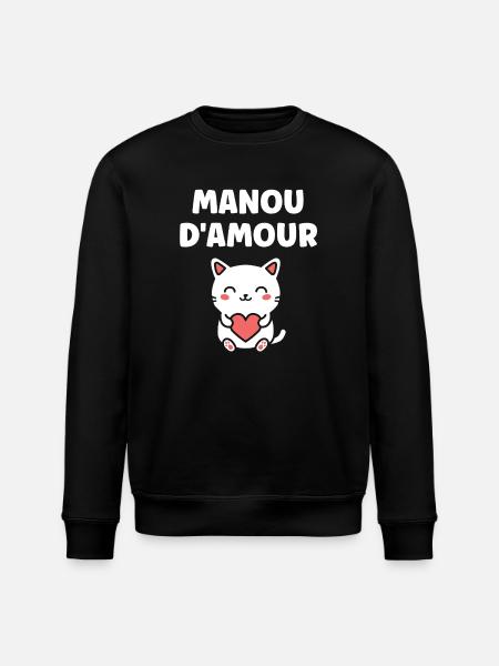 Manou d'Amour: Coeur Cat - Stanley/Stella ROLLER Unisex Organic Sweatshirt - black