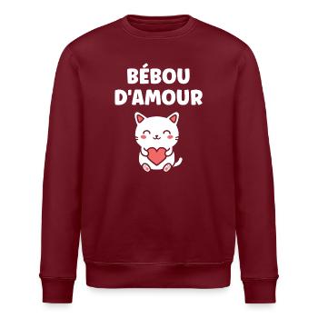 Bébou d’amour chat cœur - Sweat bio ROLLER Stanley/Stella Unisexe - bordeaux - Devant - Nik (191cm)