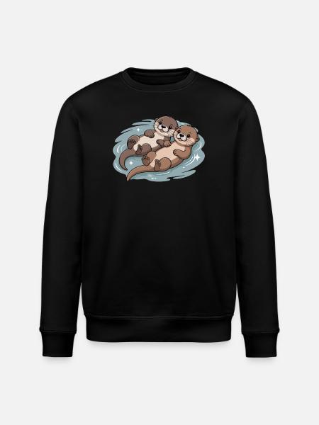 Cute Otter Couple - Stanley/Stella ROLLER Unisex Organic Sweatshirt - black