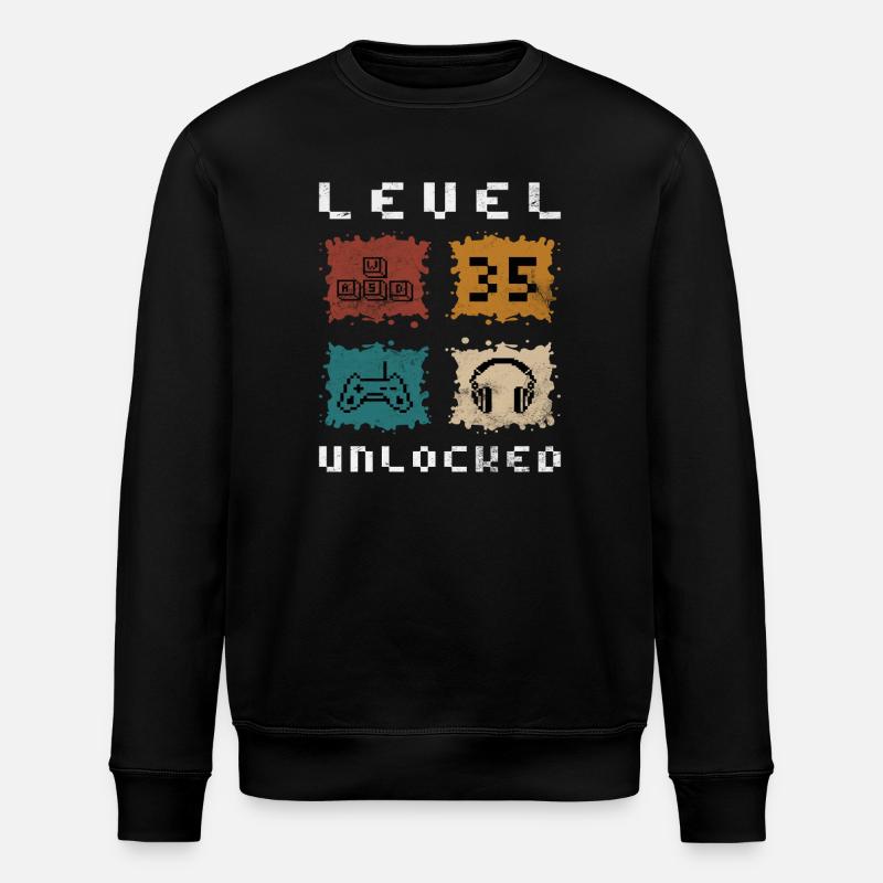 35th Birthday Level 35 unlocked - Stanley/Stella ROLLER Unisex Organic Sweatshirt - black