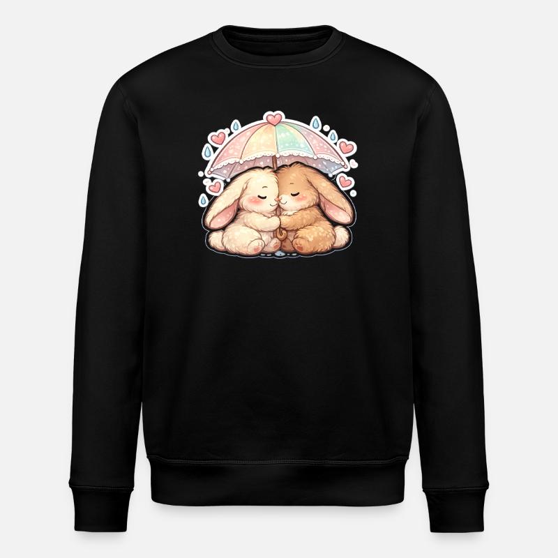 Cuddly rain rabbits under umbrella - Stanley/Stella ROLLER Unisex Organic Sweatshirt - black
