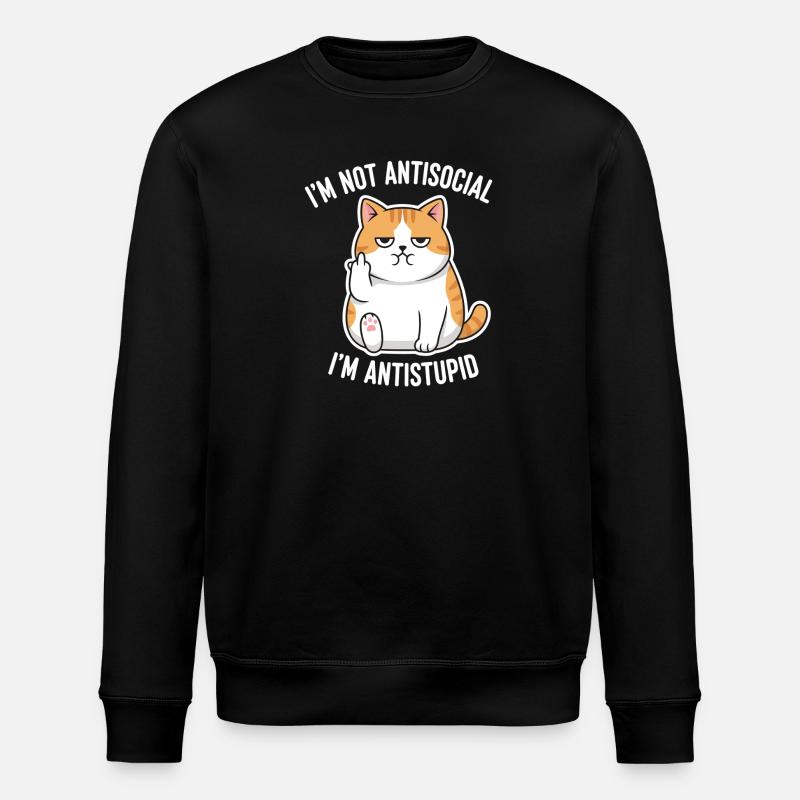 Grumpy Attitude Cat Antistupid - Stanley/Stella ROLLER Unisex Organic Sweatshirt - black