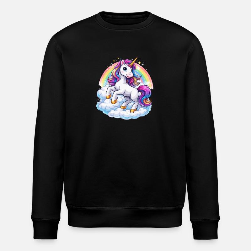 Regenbogen-Einhorn über Wolken - Stanley/Stella Unisex Bio-Sweatshirt ROLLER - Schwarz