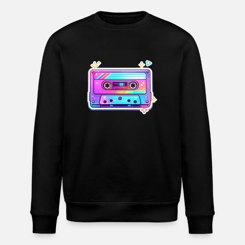 Neon Rainbow Cassette Sticker - Stanley/Stella ROLLER Unisex Organic Sweatshirt - black
