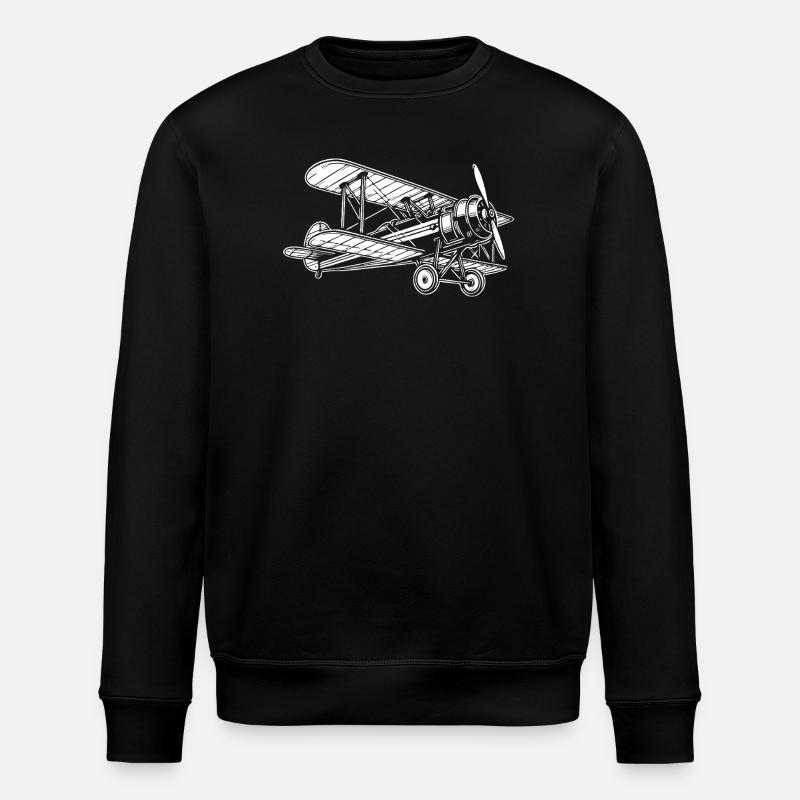 Biplane Oldtimer, Classic Airplane Design - Stanley/Stella ROLLER Unisex Organic Sweatshirt - black