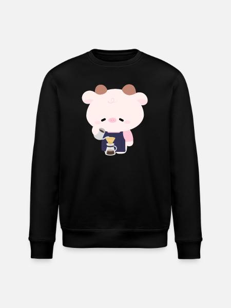Kawaii Cow Barista  - Stanley/Stella ROLLER Unisex Organic Sweatshirt - black