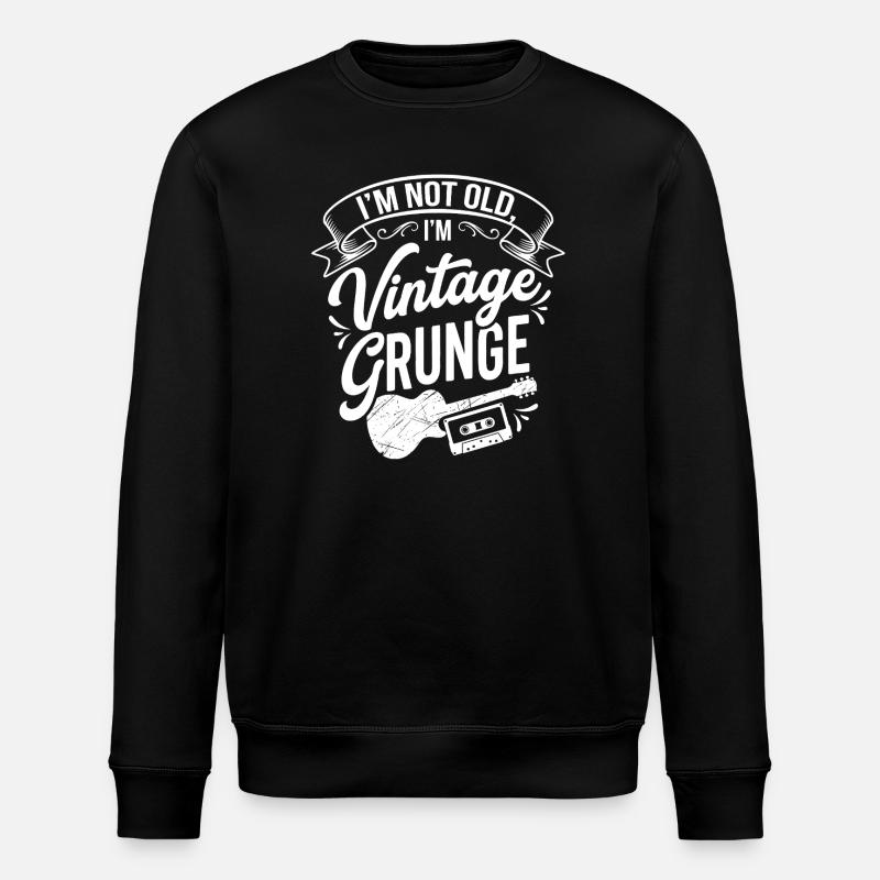 Vintage grunge-tröja med gitarr - Ekologisk sweatshirt ROLLER unisex från Stanley/Stella - svart