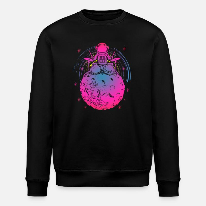 Psychedelic Astro Drummer Planet - Stanley/Stella ROLLER Unisex Organic Sweatshirt - black