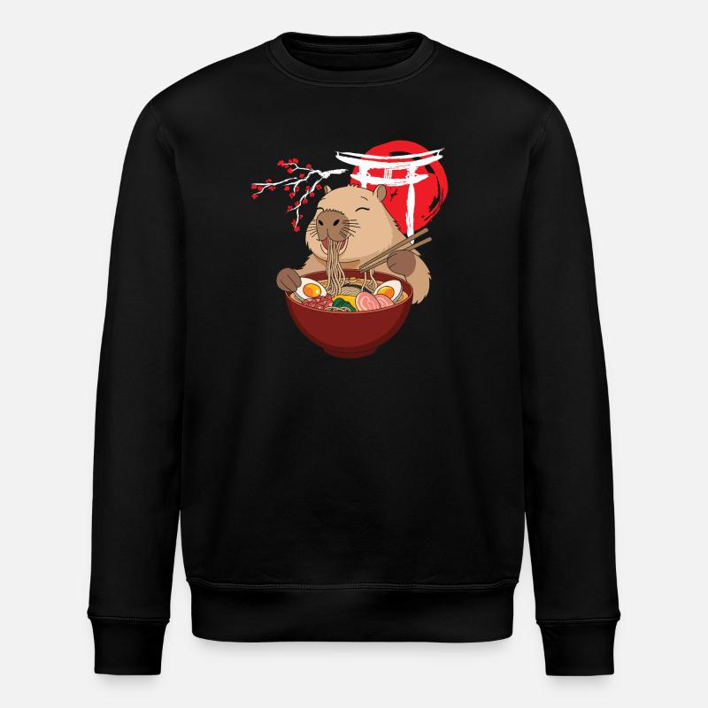 Capybara Eats Ramen Soup Cute Funny - Stanley/Stella ROLLER Unisex Organic Sweatshirt - black
