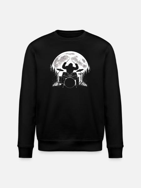 Bigfoot Drummer Moon - Stanley/Stella ROLLER Unisex Organic Sweatshirt - black