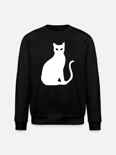 Cat White Silhouette Gift Cat Lover - Stanley/Stella ROLLER Unisex Organic Sweatshirt - black