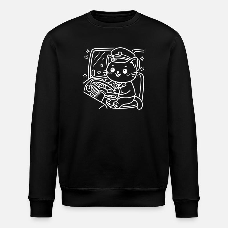 Kawaii Cat Bus Driver - Stanley/Stella ROLLER Unisex Organic Sweatshirt - black