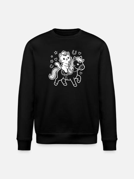 Kawaii Cat on Horse - Stanley/Stella ROLLER Unisex Organic Sweatshirt - black
