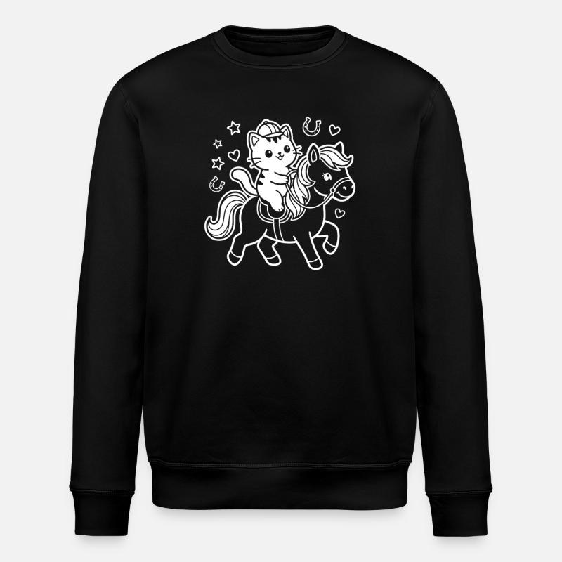 Kawaii Katze auf Pferd - Stanley/Stella Unisex Bio-Sweatshirt ROLLER - Schwarz
