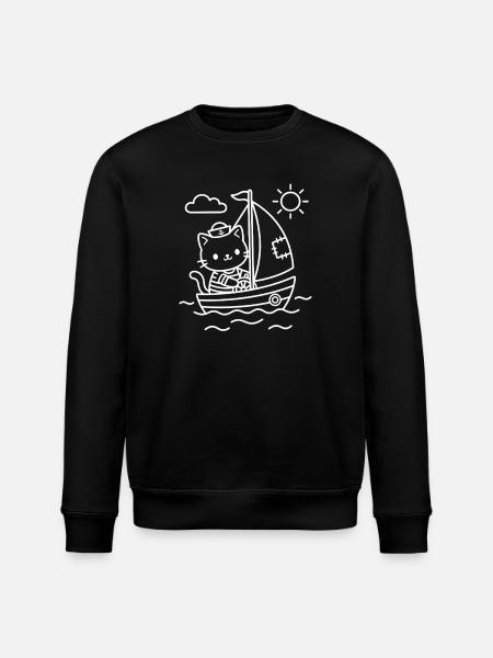 Sailor Kawaii Cat Sailing - Stanley/Stella ROLLER Unisex Organic Sweatshirt - black