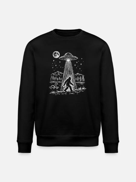 Bigfoot Alien Abduction Sasquatch UFO Spaceship - Stanley/Stella ROLLER Unisex Organic Sweatshirt - black
