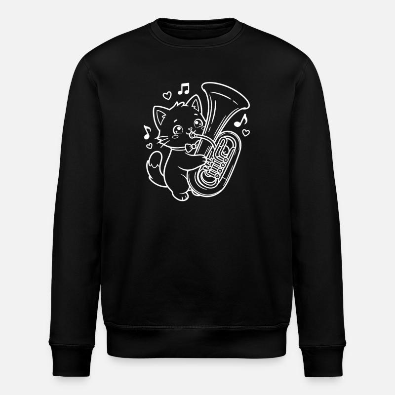 Kawaii Cat Tuba Player - Stanley/Stella ROLLER Unisex Organic Sweatshirt - black
