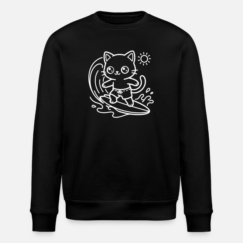 Kawaii Cat Surfer - Sweat bio ROLLER Stanley/Stella Unisexe - noir