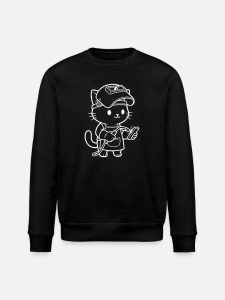 Kawaii Cat Welder - Stanley/Stella ROLLER Unisex Organic Sweatshirt - black