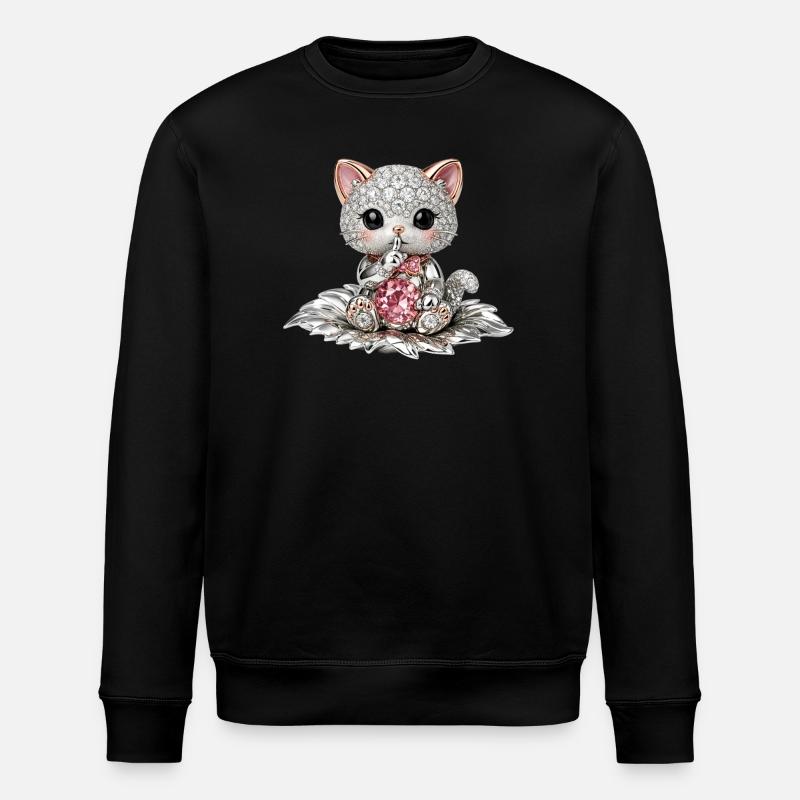 Diamond Cat with Pink Gem - Stanley/Stella ROLLER Unisex Organic Sweatshirt - black