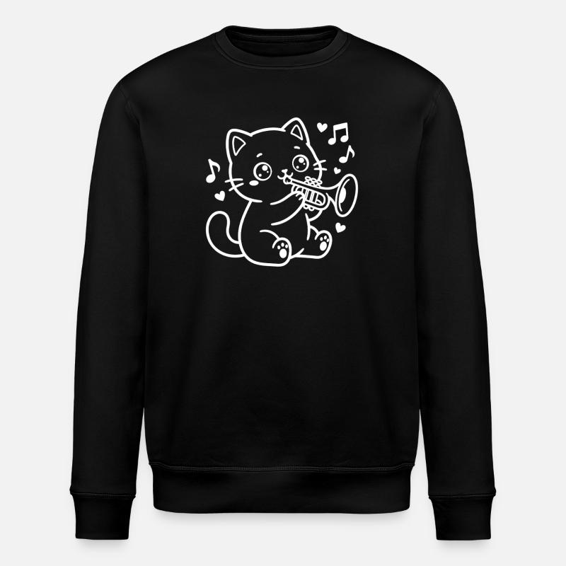 Kawaii Katze Trompete - Stanley/Stella Unisex Bio-Sweatshirt ROLLER - Schwarz