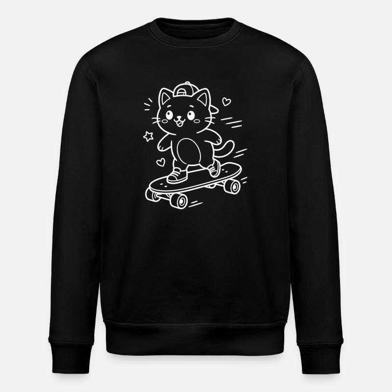 Skateboarding Kawaii Katze - Stanley/Stella Unisex Bio-Sweatshirt ROLLER - Schwarz