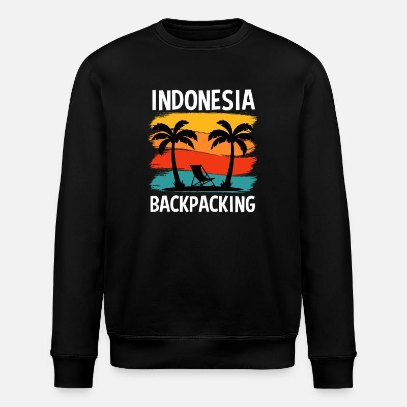 Indonesia Backpacking Retro Travel Design - Stanley/Stella ROLLER Unisex Organic Sweatshirt - black