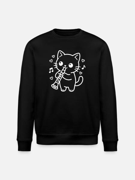 Kawaii Katze Klarinette - Stanley/Stella Unisex Bio-Sweatshirt ROLLER - Schwarz