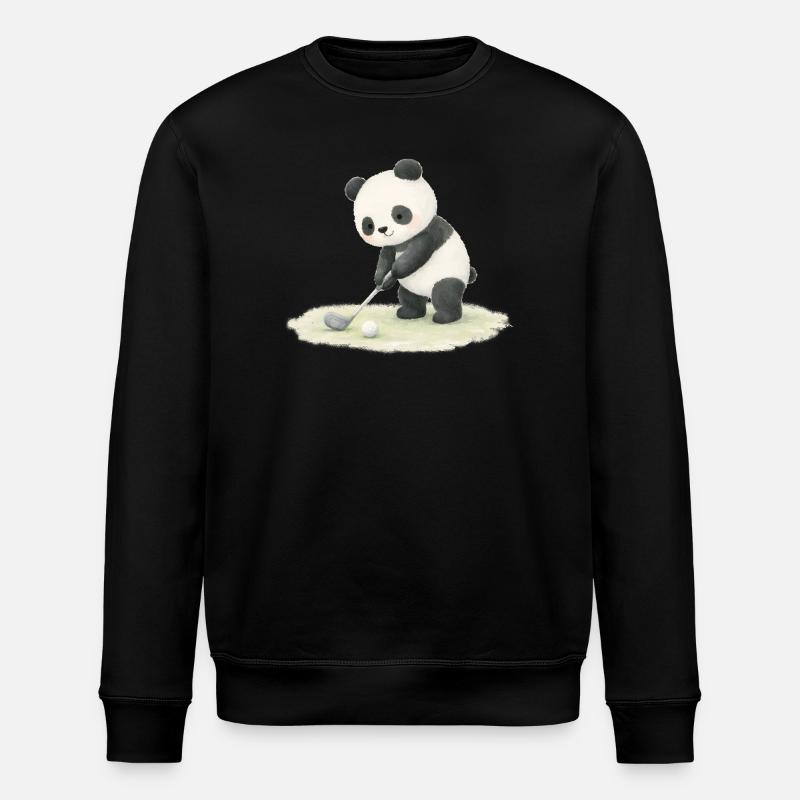 Panda Playing Golf Illustration - Stanley/Stella ROLLER Unisex Organic Sweatshirt - black