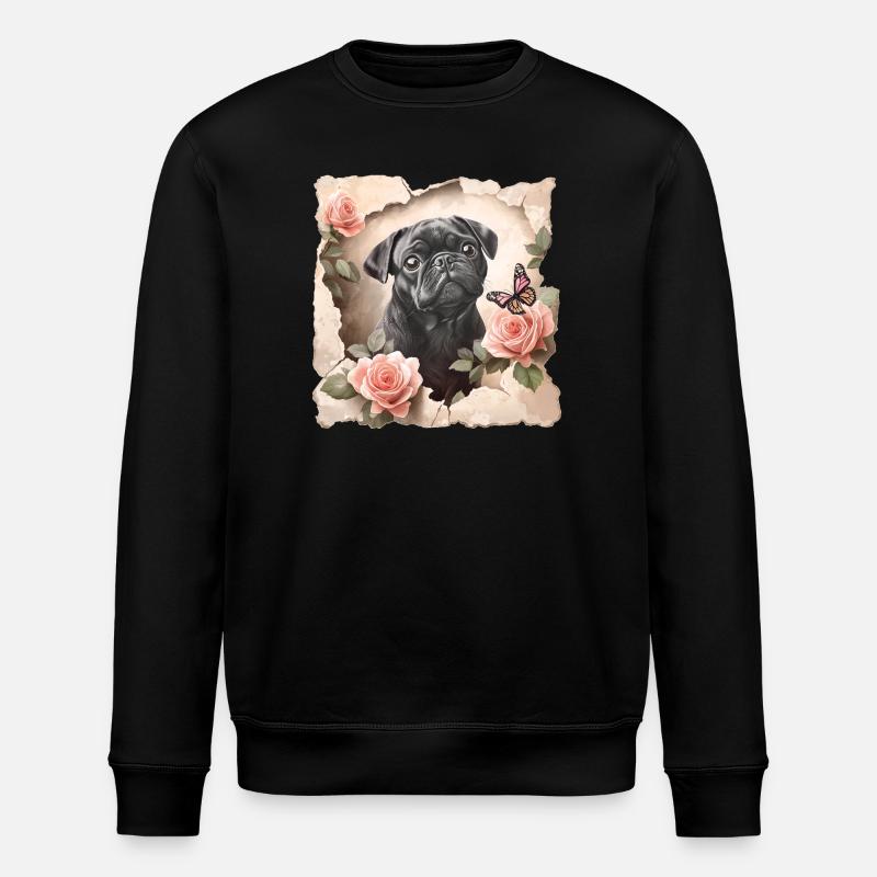 Mops mit Schmetterling - Stanley/Stella Unisex Bio-Sweatshirt ROLLER - Schwarz