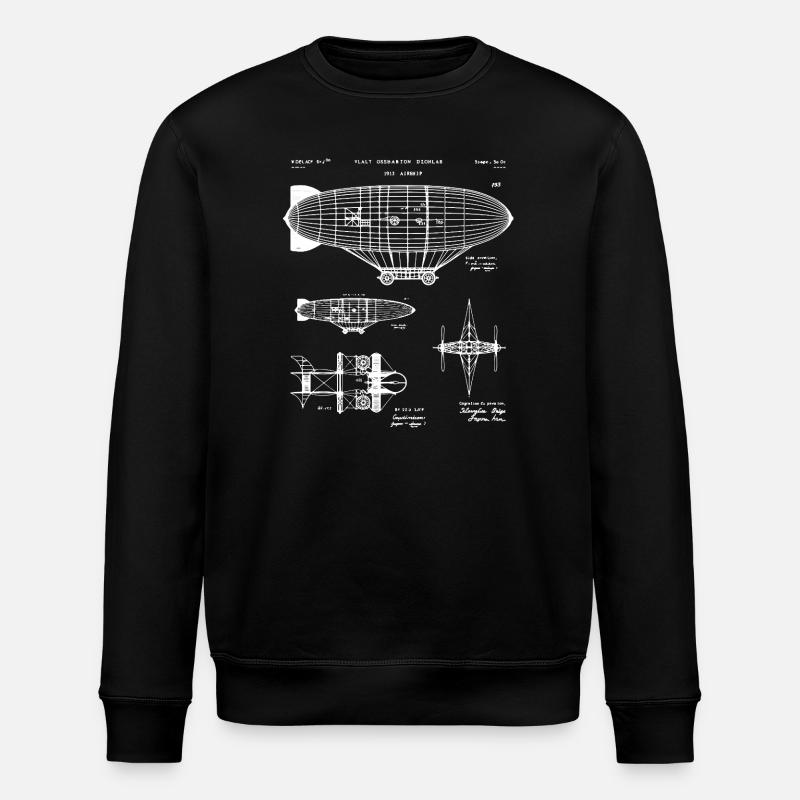 Zeppelin Blueprint Sketch - Stanley/Stella ROLLER Unisex Organic Sweatshirt - black
