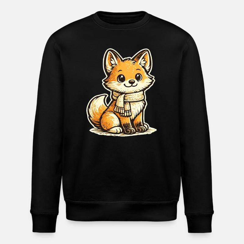 Kuschelfuchs mit Schal Cartoon - Stanley/Stella Unisex Bio-Sweatshirt ROLLER - Schwarz