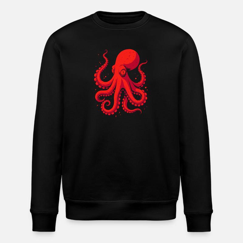Crimson Octopus Pop Art - Stanley/Stella ROLLER Unisex Organic Sweatshirt - black