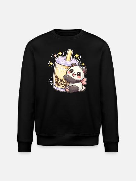 Panda Bubble Tea Cuddle Motif - Stanley/Stella ROLLER Unisex Organic Sweatshirt - black