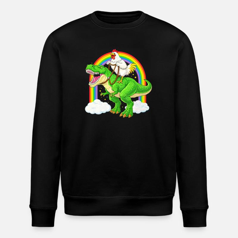 Huhn Reitender T-Rex Dinosaurier Regenbogen - Stanley/Stella Unisex Bio-Sweatshirt ROLLER - Schwarz