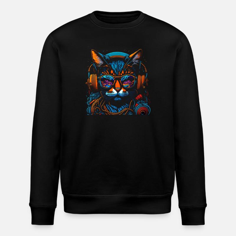 Neon DJ-Katze mit Kopfhörern - Stanley/Stella Unisex Bio-Sweatshirt ROLLER - Schwarz