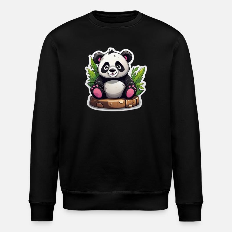 Cartoon-Panda sitzt auf Bambus - Stanley/Stella Unisex Bio-Sweatshirt ROLLER - Schwarz