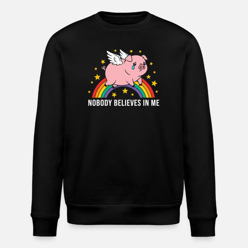 Sad Winged Pig Over Rainbow - Stanley/Stella ROLLER Unisex Organic Sweatshirt - black