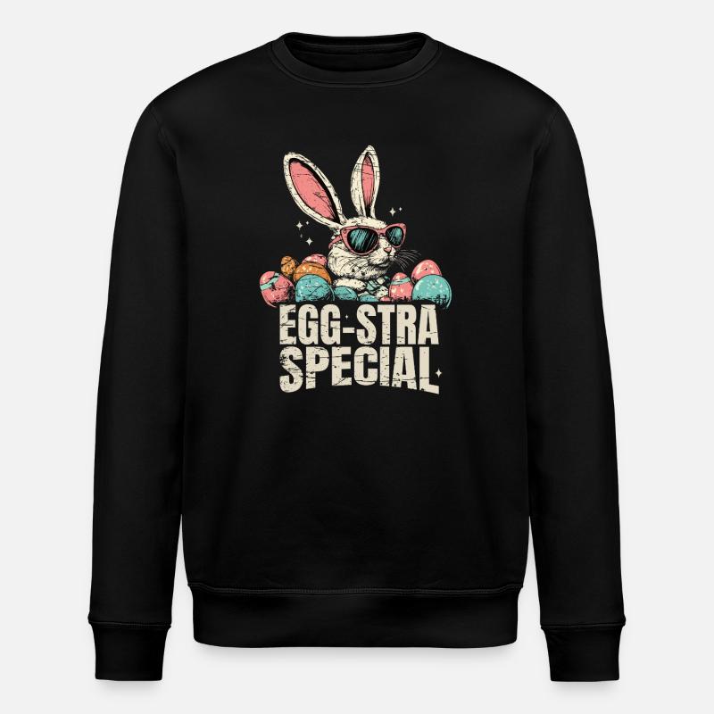 Eggsta Special Retro Bunny Easter - Stanley/Stella ROLLER Unisex Organic Sweatshirt - black
