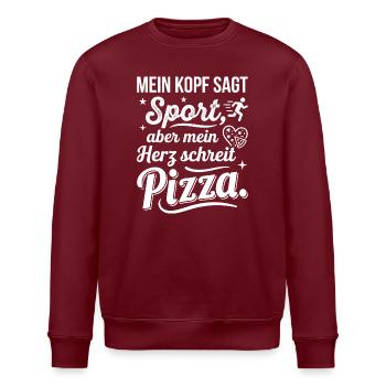 Sport oder Pizza lustiger Spruch - Stanley/Stella Unisex Bio-Sweatshirt ROLLER - Burgunderrot - Vorne - Nik (191cm)