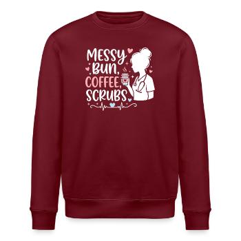 Messy Bun Coffee Scrubs Nurse - Stanley/Stella ROLLER Unisex Organic Sweatshirt - burgundy - Front - Nik (191cm)