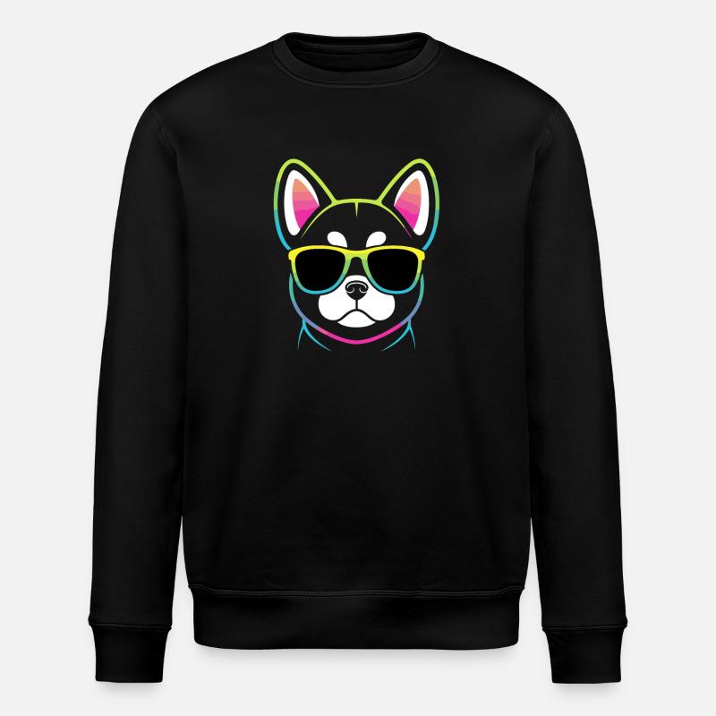 Rainbow Dog with Glasses - Stanley/Stella ROLLER Unisex Organic Sweatshirt - black