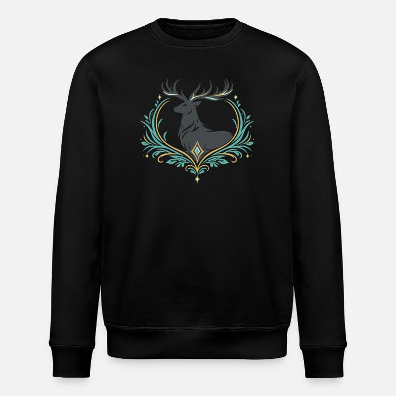 Hirsch im Ornamentherz - Stanley/Stella Unisex Bio-Sweatshirt ROLLER - Schwarz
