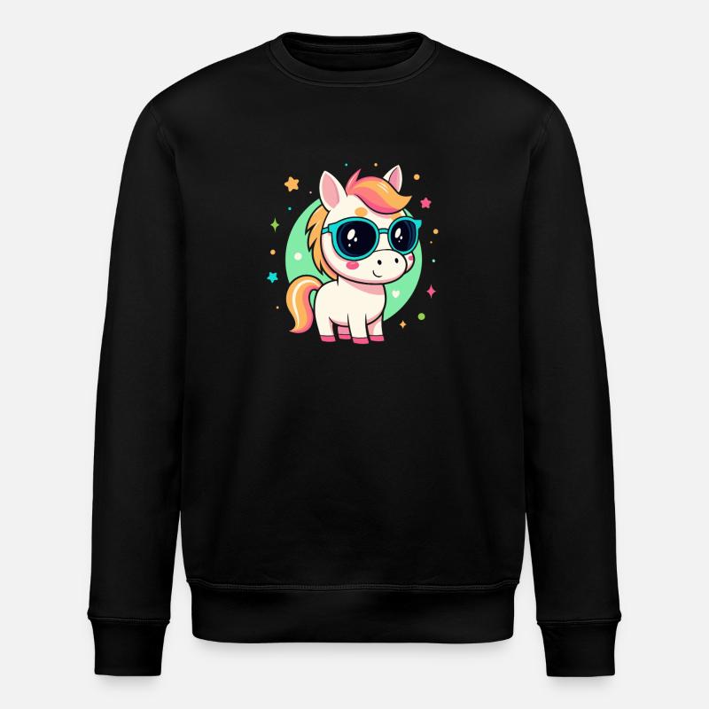 Rainbow pony with glasses - Stanley/Stella ROLLER Unisex Organic Sweatshirt - black