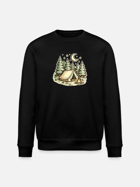 Forest Night Camp Illustration - Stanley/Stella ROLLER Unisex Organic Sweatshirt - black