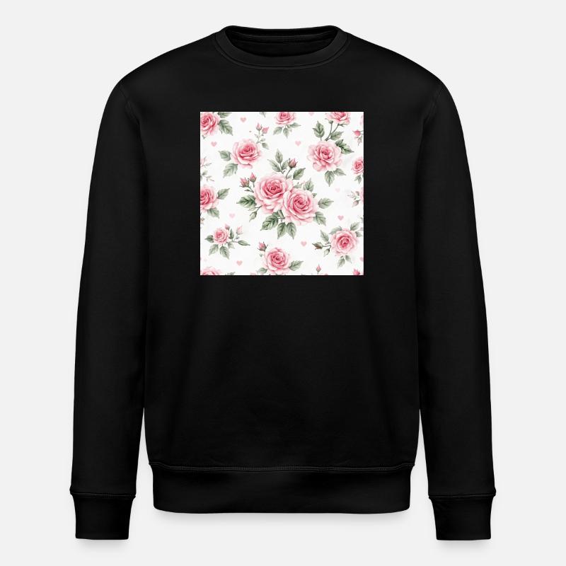 Rosen-und-Herzen-Muster - Stanley/Stella Unisex Bio-Sweatshirt ROLLER - Schwarz