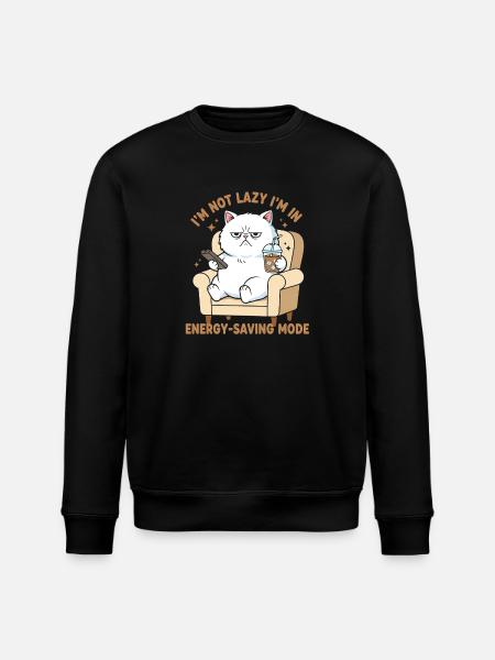 I'm Not Lazy—Power Saving Cat - Stanley/Stella ROLLER Unisex Organic Sweatshirt - black